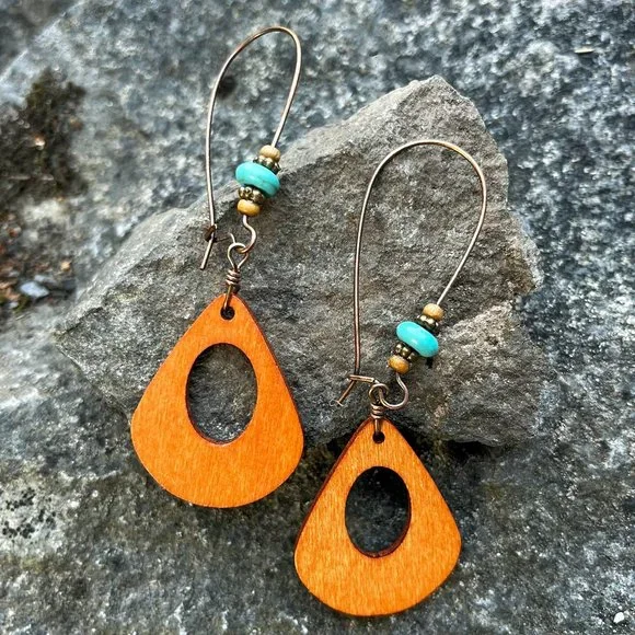 Lightweight Wood Teardrop Earrings - Picture 3 of 4